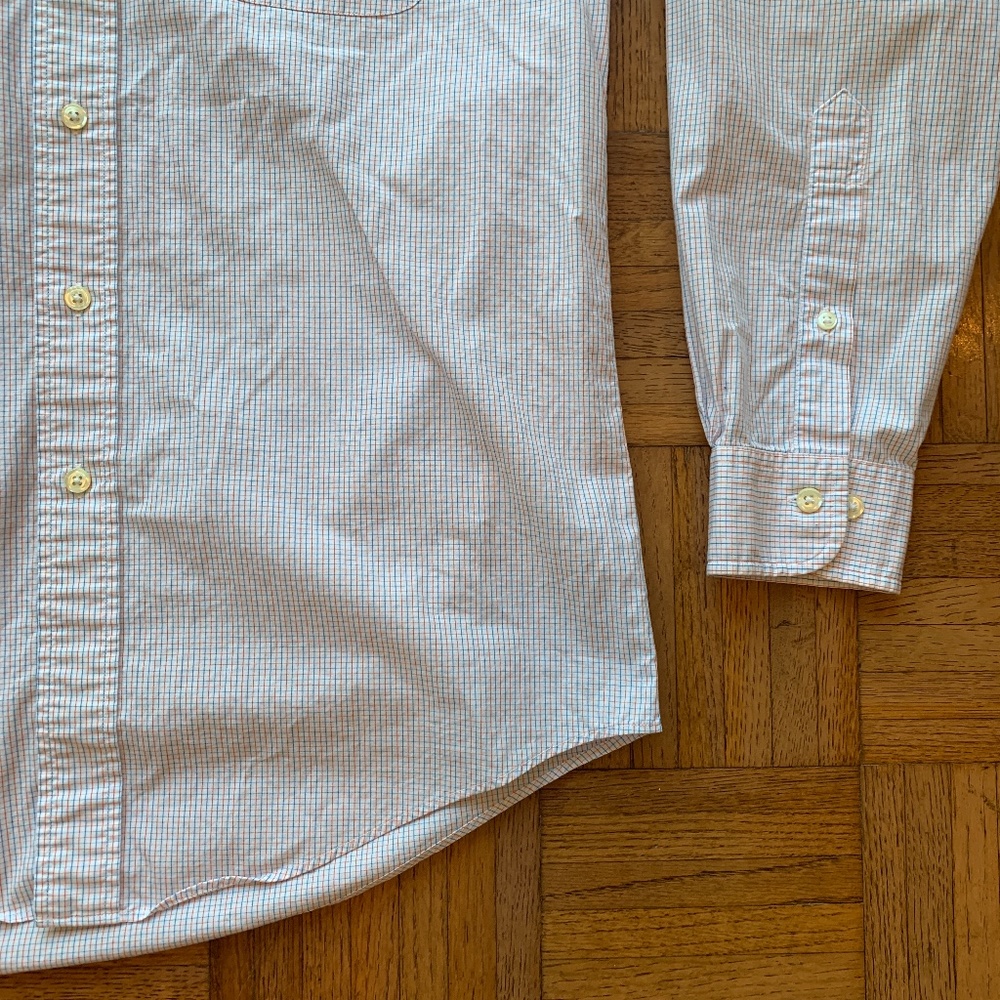 Men's Brooks Brothers White Blue Orange Shirt, M - Picture 3 of 7